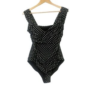 Swimsuits For All‎ Shore Club Black with White Polka Dot One Piece Swimsuit